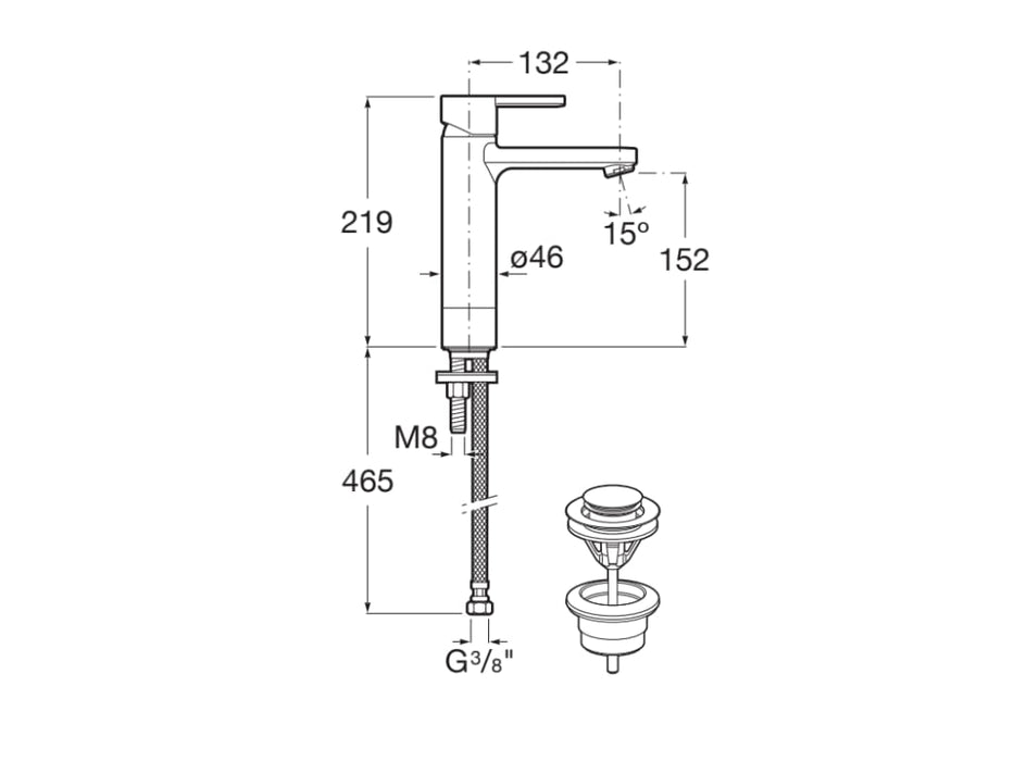 ROCA A5A3D96C00 NAIA Grifo Monomando Lavabo Mezzo Plus Liso Desagüe Clic Clac Cromo