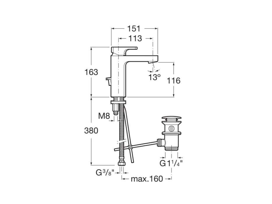 ROCA A5A3E01C00 L90 Grifo Monomando Lavabo con Desagüe Automático Cromo