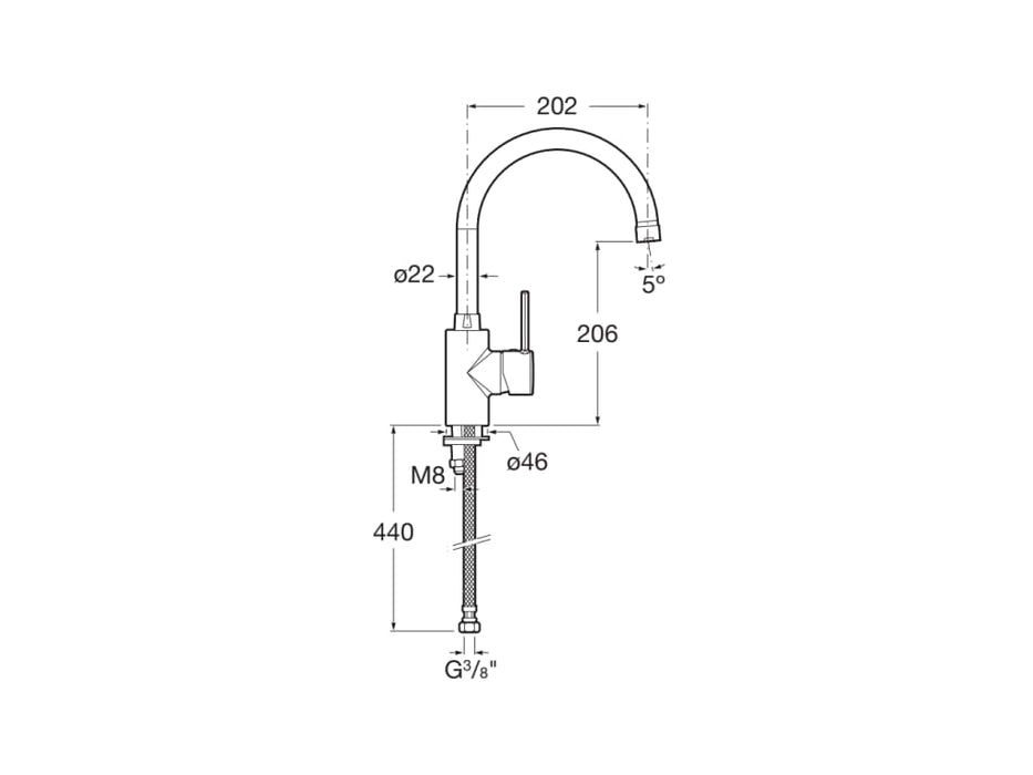 ROCA A5A8460C00 TARGA Grifo Monomando Fregadero Curvo Cromo