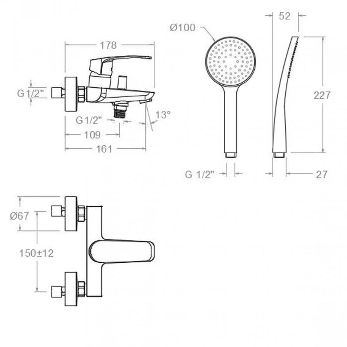 RAMONSOLER BREH570502T1 NEW FLY Grifo Monomando Bañera con Equipo de Ducha Cromo