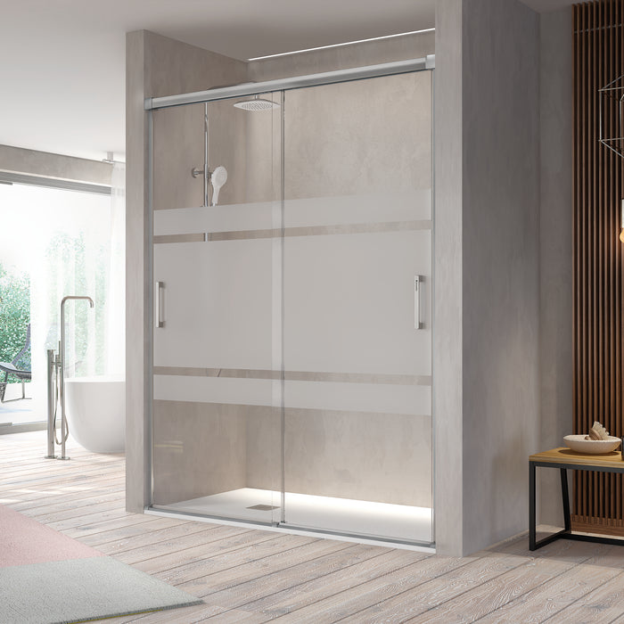 KASSANDRA BT111 BETTY Mampara Ducha Frontal 2 Puertas Correderas Plata Brillo Decorado