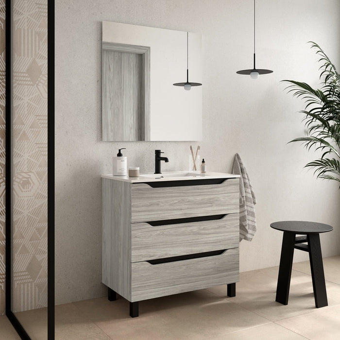 BATHME TRIO Conjunto Completo Mueble de Baño 3 Cajones Color Roble Estela