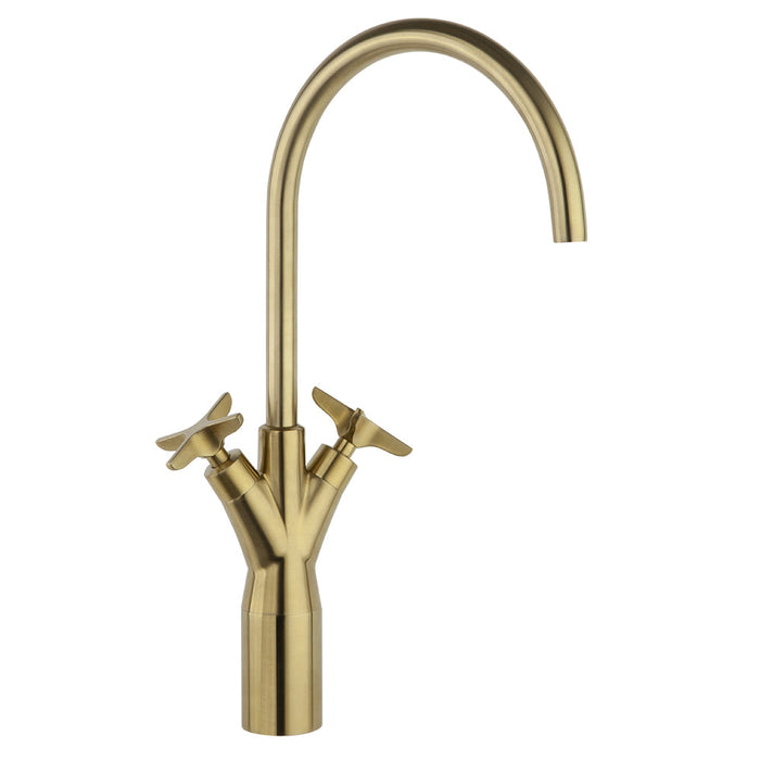 RAMONSOLER 911001OC ADAGIO Grifo Bimando de Lavabo Alto Caño Giratorio 190mm Oro Cepillado