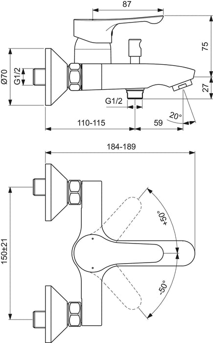 IDEAL STANDARD BC654AA ALPHA Grifo Monomando Baño/Ducha sin Equipo de Ducha Cromo