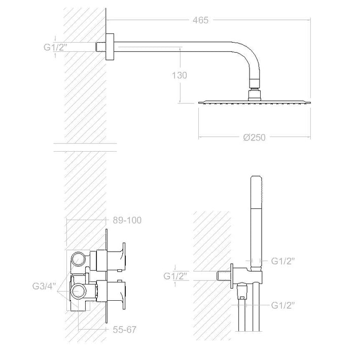 RAMONSOLER K3687011 ALEXIA Grifo Conjunto Termostático Empotrado 2 Vías Cromo