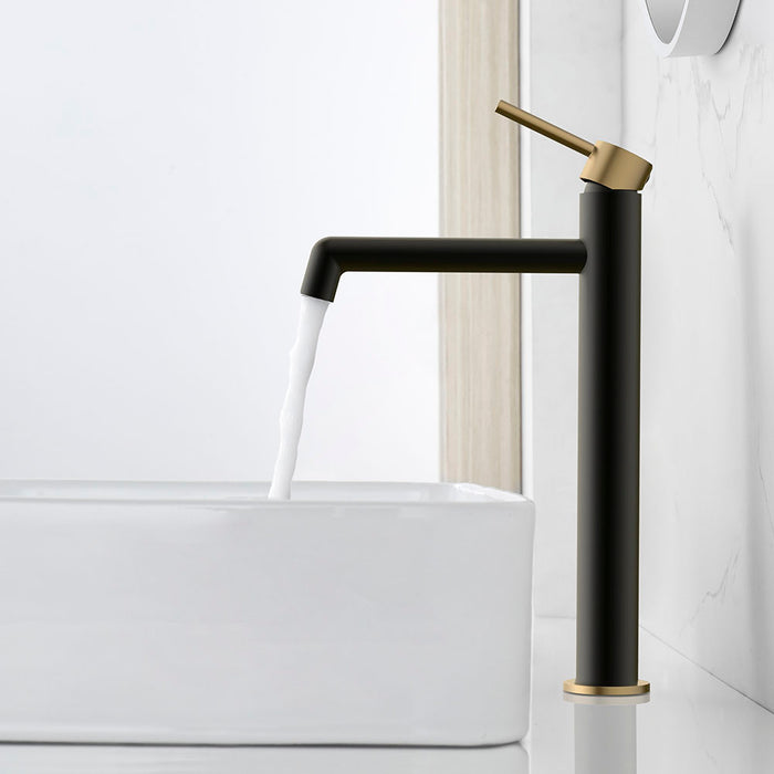 LLAVISAN L157644 OSLO Grifo Monomando de Lavabo Alto Negro Mate Oro