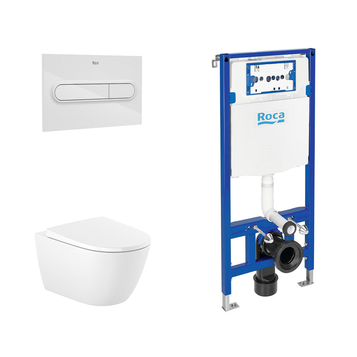 ROCA PACK ONA+DUPLO Inodoro Suspendido Rimless Pulsador Blanco