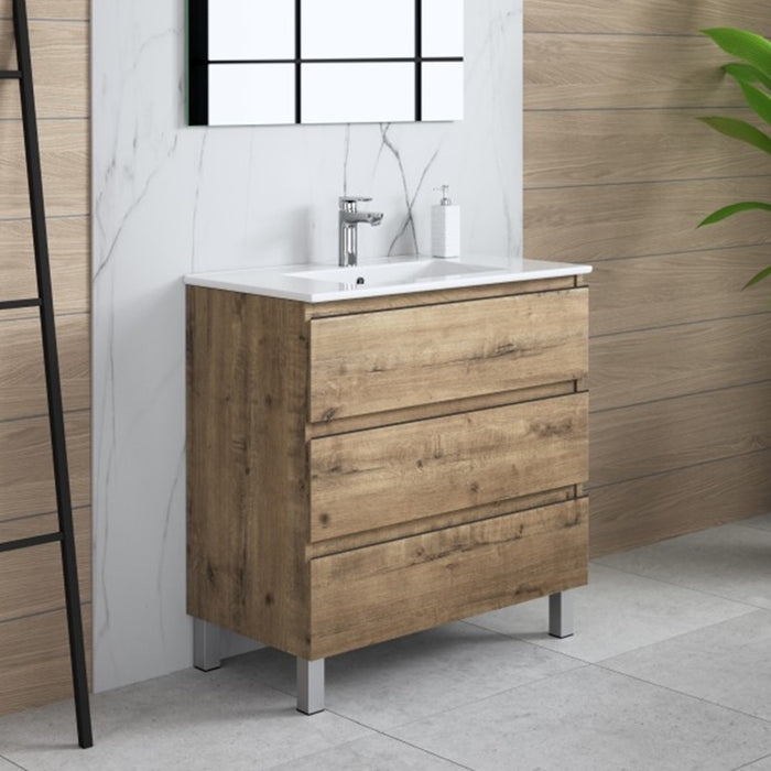 AQUORE SEVILLA Mueble de Baño con Lavabo Suspendido 3 Cajones Color Roble Ostippo