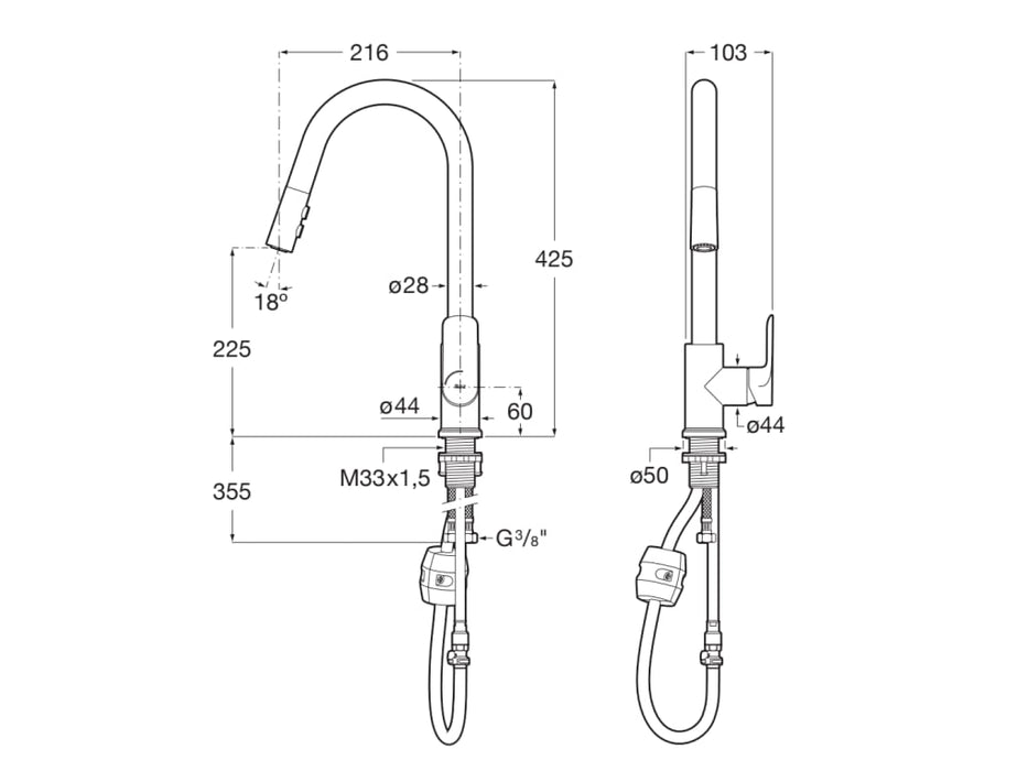 ROCA A5A816EC00 CALA Grifo Monomando Fregadero Cocina Caño Giratorio Cromo