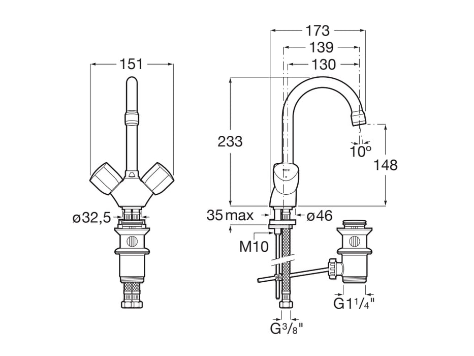 ROCA A5A368EC00 BRAVA Grifo Bimando Lavabo Caño Giratorio Cromo