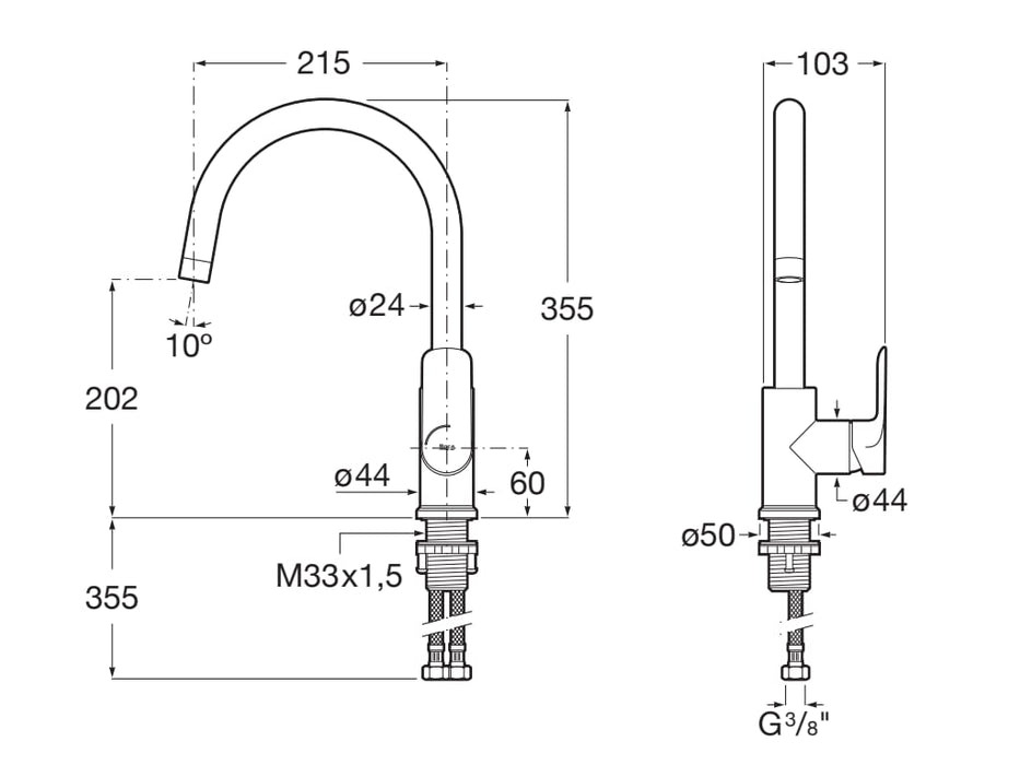ROCA A5A846ENB0 CALA Grifo Monomando Fregadero Cocina Caño Giratorio Negro Mate