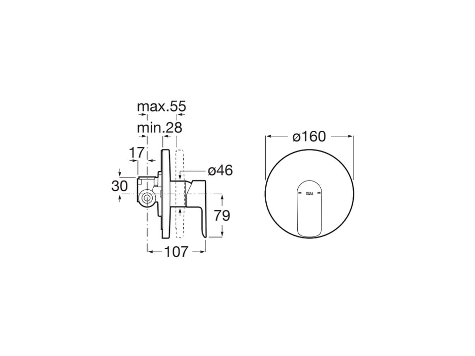 ROCA A5A226EC00 CALA Grifo Monomando Empotrable Para Ducha Con Cuerpo Empotrable Cromo