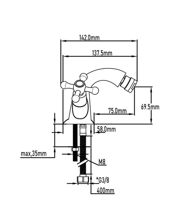 UNIVERSAL DE GRIFERÍA GS10056 CLÁSICA Grifo Bimando Bidet Cromo