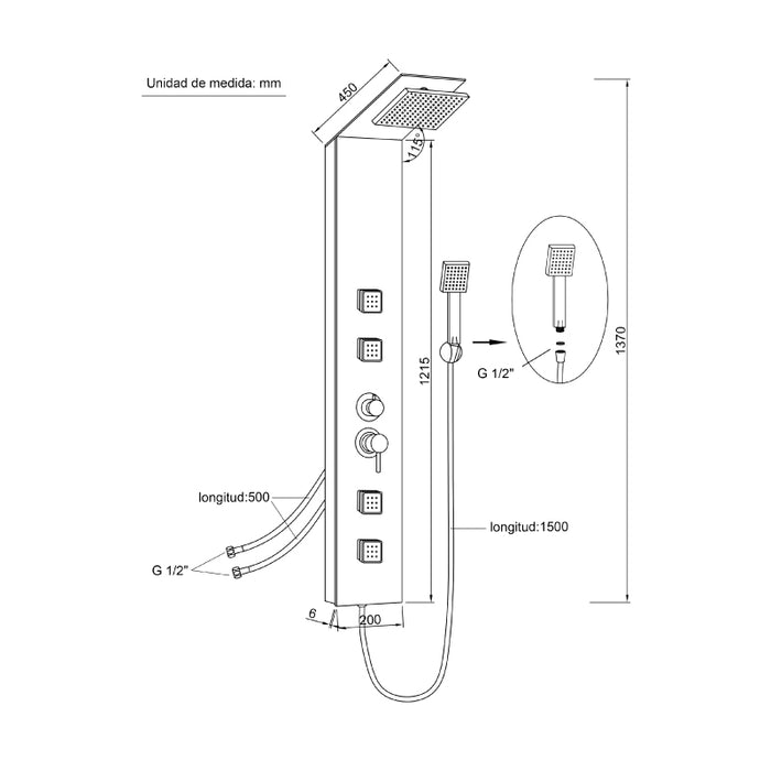 UNIVERSAL DE GRIFERÍA CH30011 JAÉN Columna de Ducha Hidromasaje Cristal