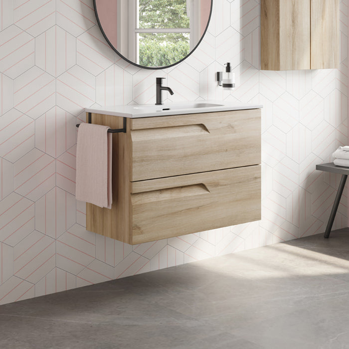 ROYO VITALE Mueble de Baño con Lavabo Fondo Reducido 2 Cajones Beige Nature