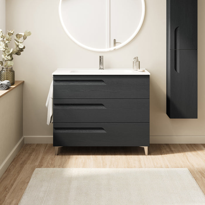 ROYO VITALE Mueble de Baño con Lavabo Fondo Reducido 3 Cajones Gris Nature