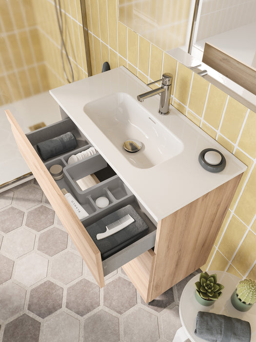 ROYO VITALE Conjunto Mueble de Baño Completo Fondo Reducido 2 Cajones Beige Nature