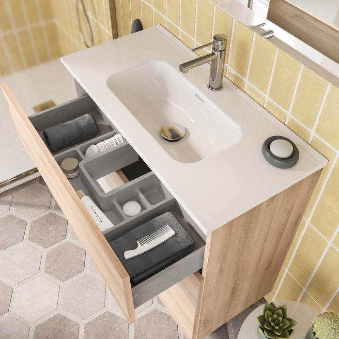 ROYO VITALE Mueble de Baño con Lavabo Fondo Reducido 2 Cajones Beige Nature