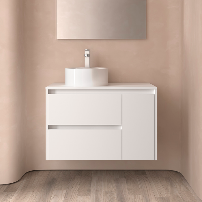 SALGAR NOJA 910 Mueble de Baño con Tapa Encimera 2 Cajones 1 Puerta Derecha Color Blanco Mate