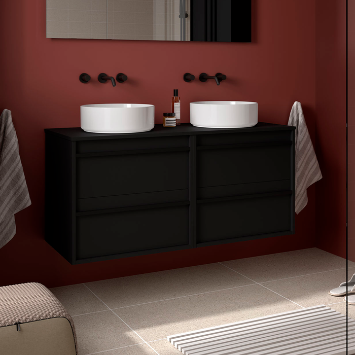 SALGAR 104981 ATTILA Mueble de Baño con Tapa Encimera 4 Cajones 140 cm Color Negro Mate