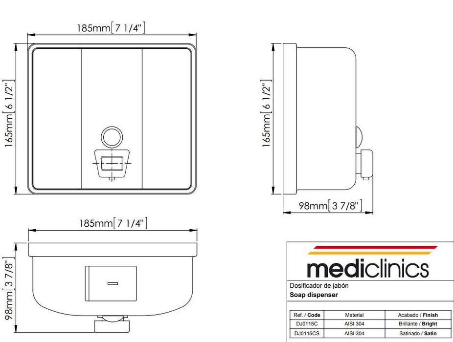 MEDICLINICS DJ0115CS Dosificador de Jabón Inox Satinado