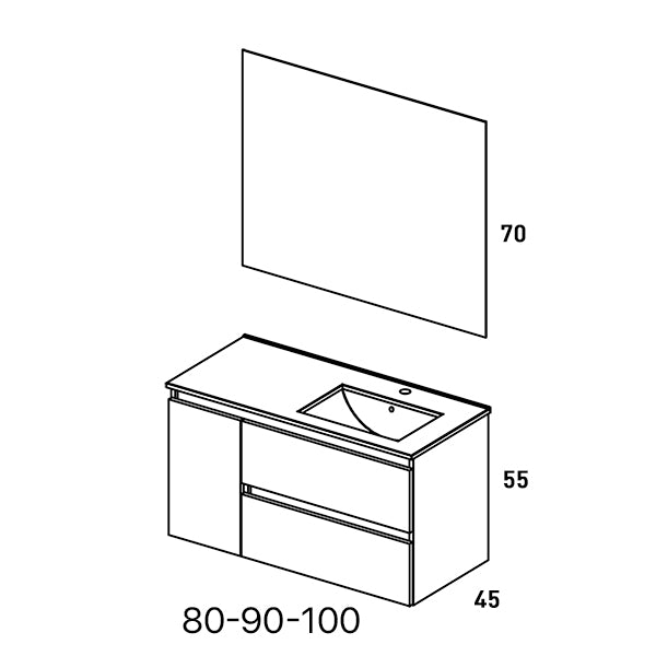 VISOBATH BOX Mueble de Baño con Lavabo Derecha 2 Cajones 1 Puerta Suspendido Blanco Nieve Brillo