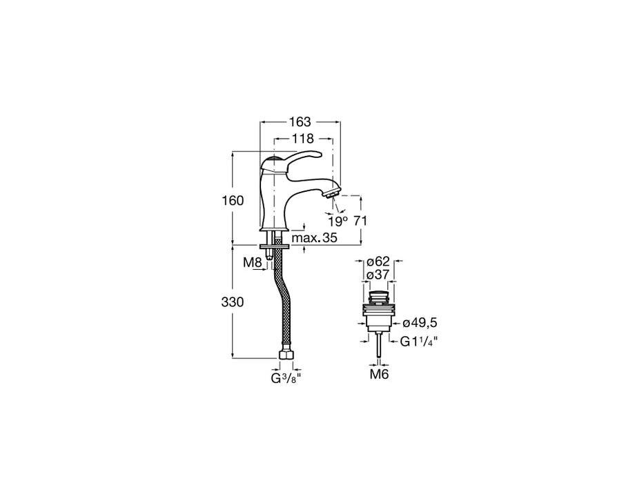 ROCA A5A304BC00 CARMEN Grifo Monomando Lavabo con Desagüe Click-Clack Cromo