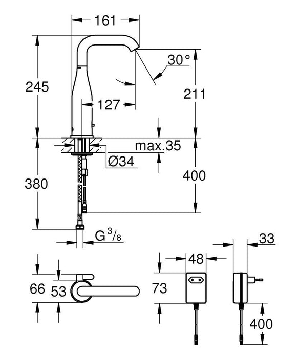 GROHE 36 444 000 ESSENCE-E Mezclador De Lavabo Electrónico Tamaño M Cromo 220v