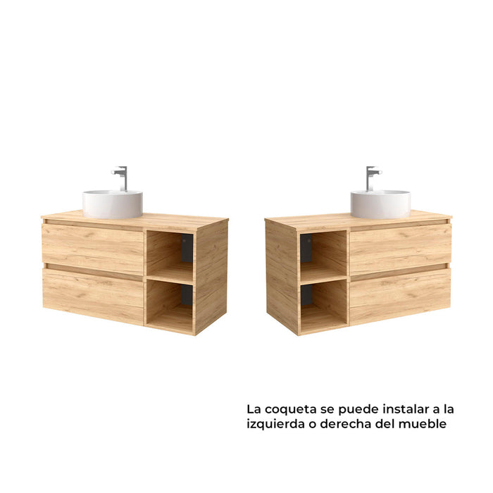SALGAR BEQUIA Mueble de Baño con Lavabo de Posar y Encimera 2 Cajones 2 Huecos Roble África
