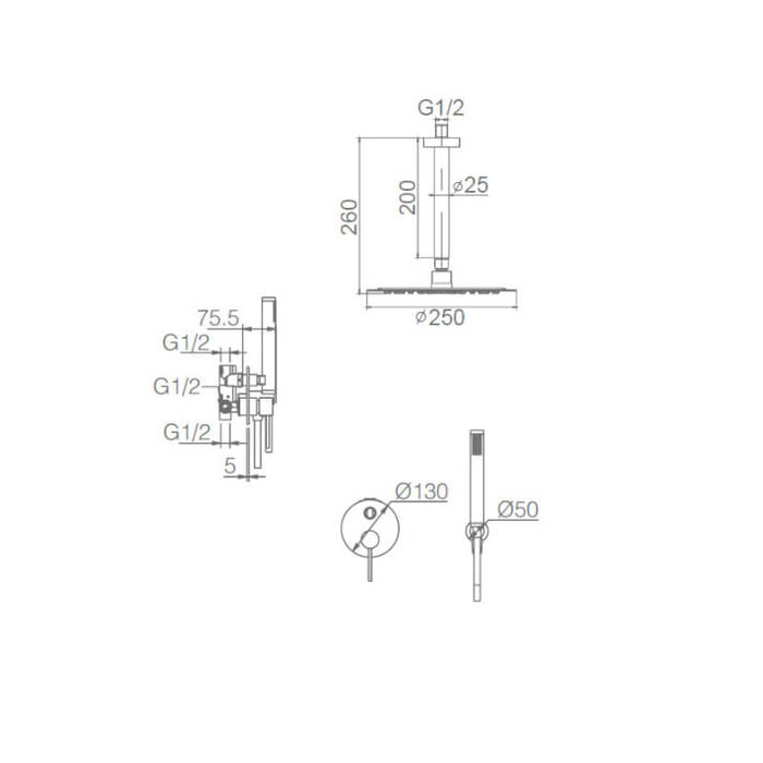 IMEX GPTS045/NG THALOS STICK Conjunto de Ducha Empotrado Monomando Negro Mate