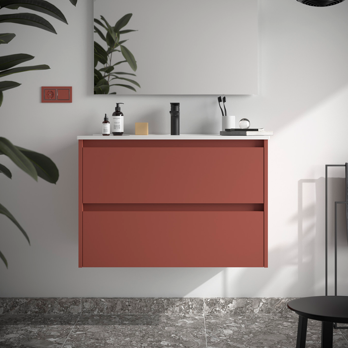 SALGAR NOJA Mueble de Baño con Lavabo 2 Cajones Color Rojo Satinado