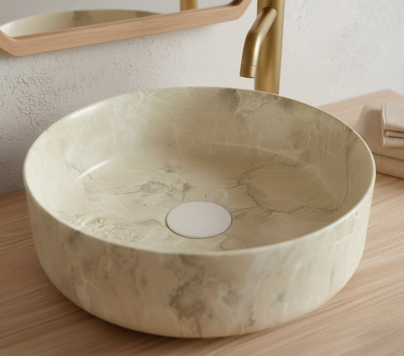 BhD 7054 DALLAS Lavabo Circular Sobre Encimera Mármol Travertino