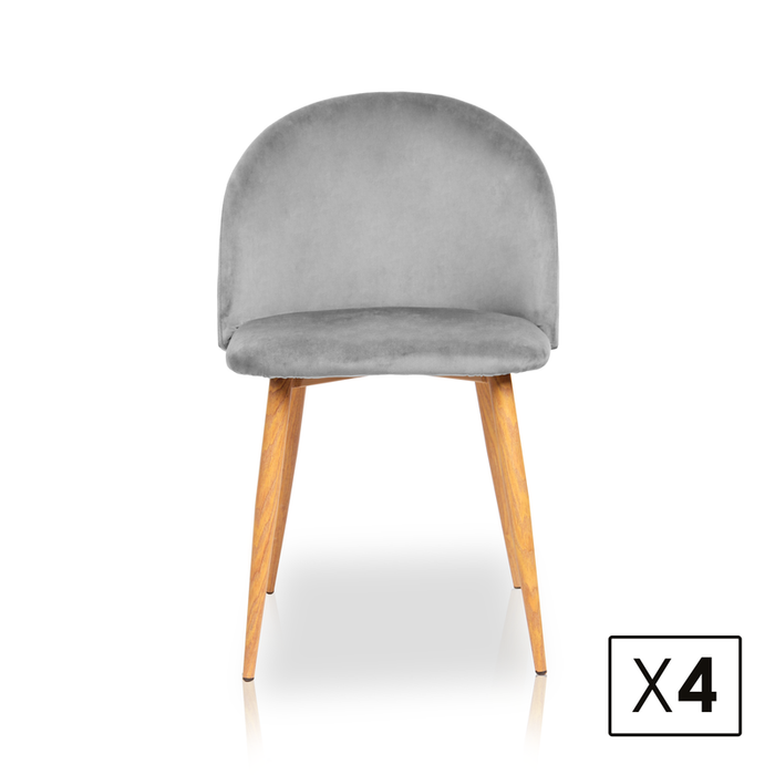 FURNITURE STYLE FS7003PIEDVEL MERCEDES Pack 4 Sillas de Comedor Terciopelo Color Gris Piedra