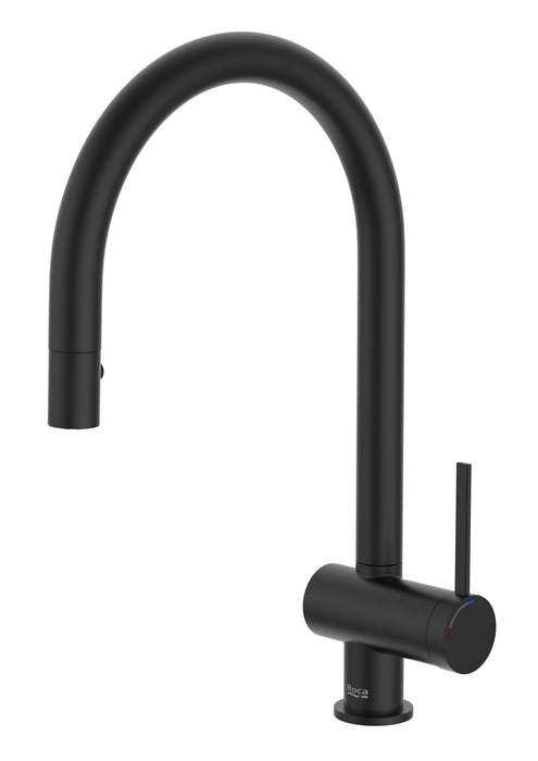 ROCA A5A811FNB0 ONA Grifo Monomando Cocina con Caño Extraíble Giratorio y Función Ducha para Aclarado Negro Mate