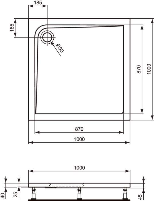 IDEAL STANDARD K517401ULTRAFLAT Plato Ducha Acrílico 100x100 Blanco