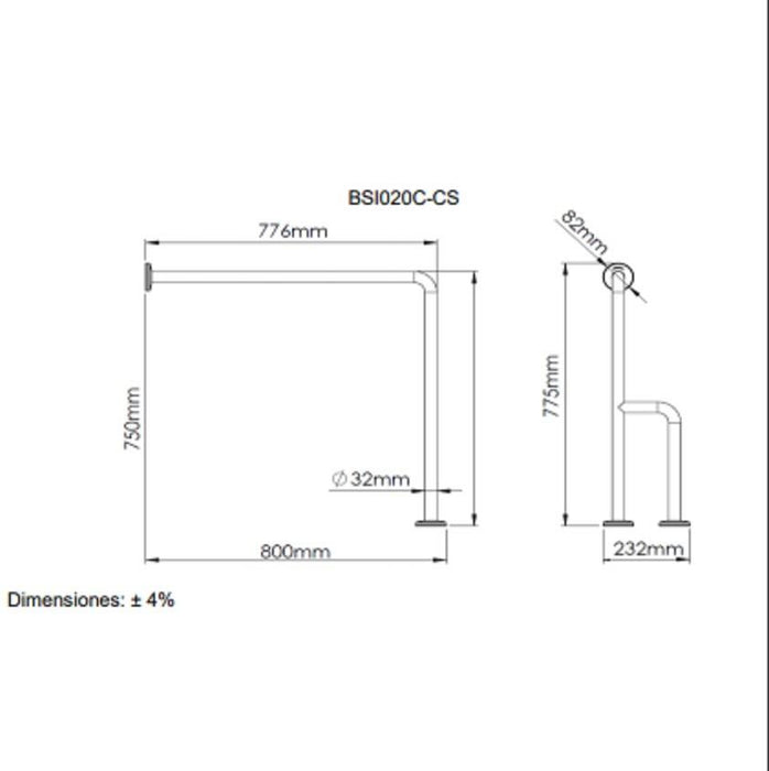MEDICLINICS BSI020C Barra Pared/Suelo 3 Apoyos Inox Brillo