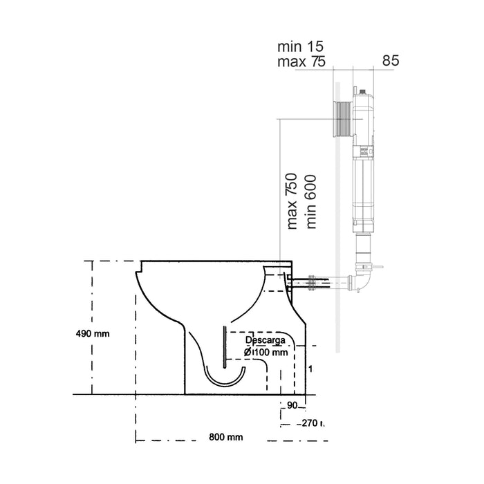 PRESTO 87404 Inodoro con cisterna empotrada doble descarga Cromo mate