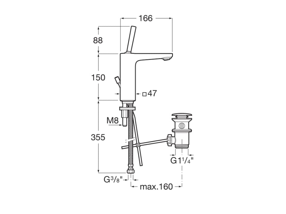 ROCA A5A326DC00 PALS Grifo Monomando Lavabo con y Desagüe Click-Clack Cromo