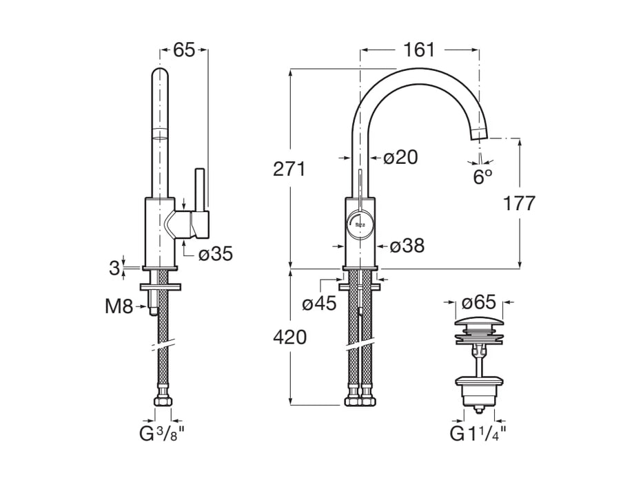 ROCA A5A4A9ERG0 ONA Grifo Monomando Lavabo con Maneta Lateral Cold Start Oro Rosa