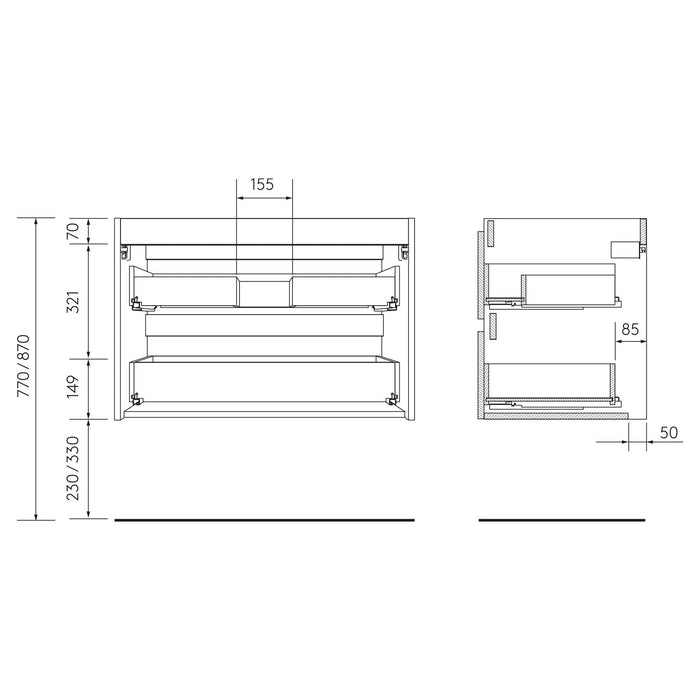 SALGAR BEQUIA Mueble de Baño con Lavabo de Posar y Encimera 2 Cajones 1 Puerta Reversible Roble África
