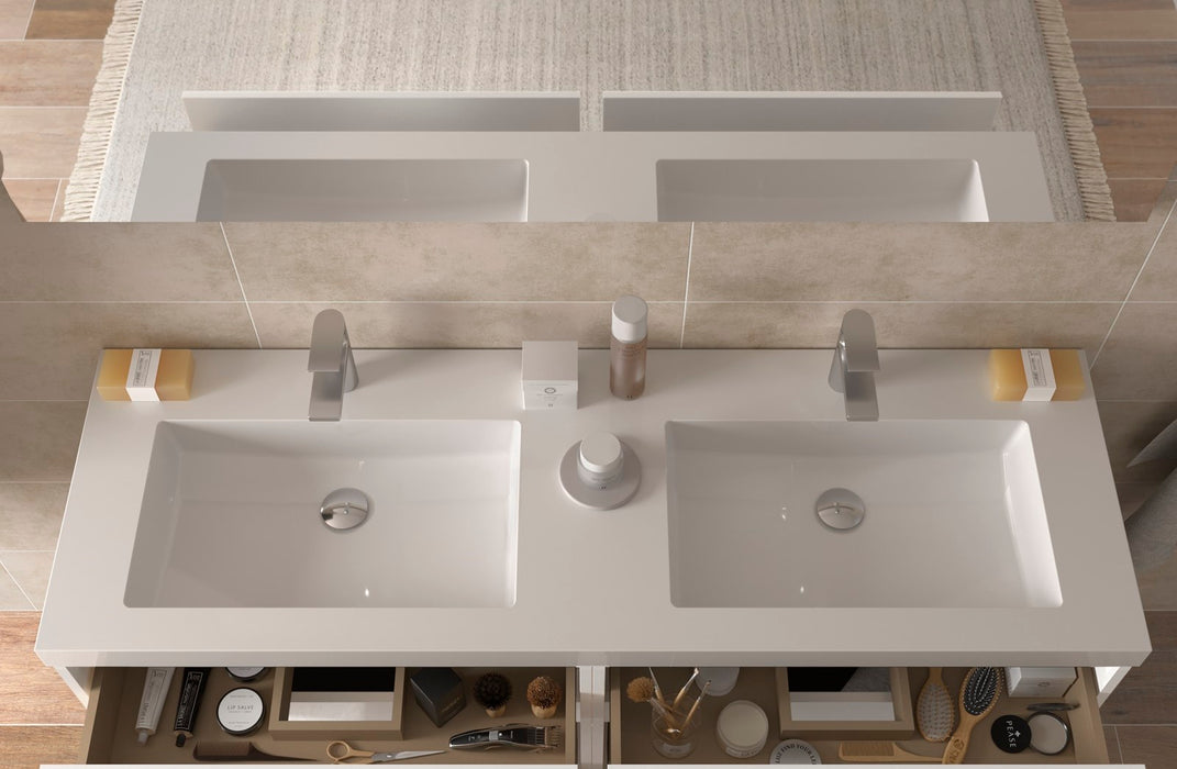 SALGAR 115931 BEQUIA METAL Mueble de Baño 2 pozas Carga Mineral 140cm Blanco Mate