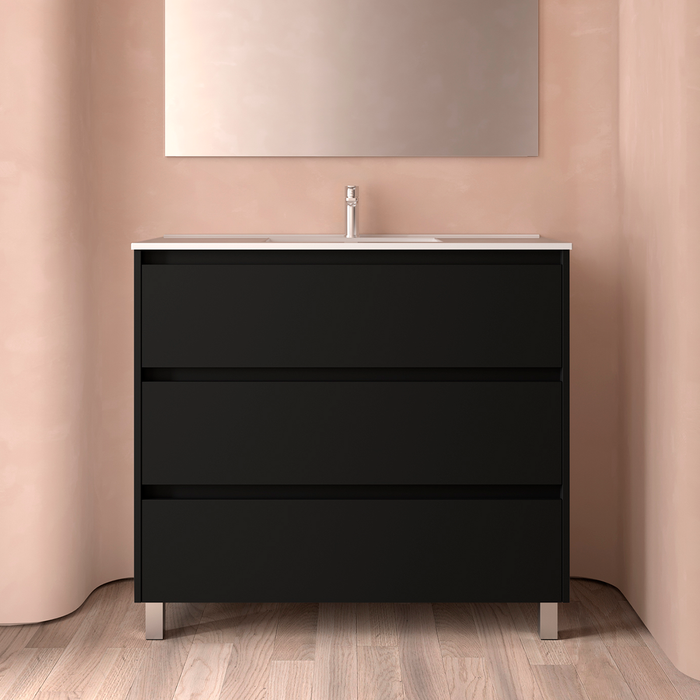 SALGAR NOJA Mueble de Baño con Lavabo 3 Cajones Color Negro Mate