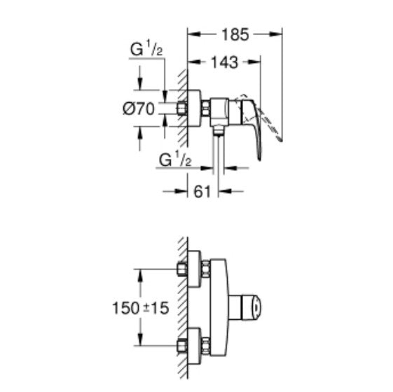 GROHE 33 555 003 EUROSMART Grifo Monomando Ducha Cromo Sin Equipo