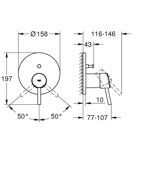 GROHE 24 054 001 Concetto Monomando con inversor de 2 vías cromo