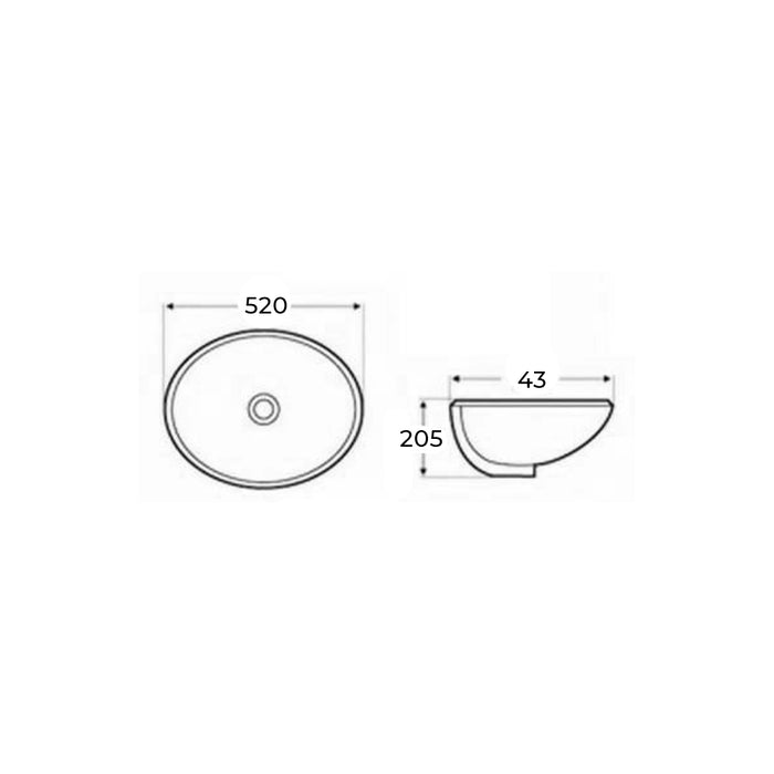 AQUORE 385361 NUE R59 Lavabo Ovalado Bajo Encimera Blanco