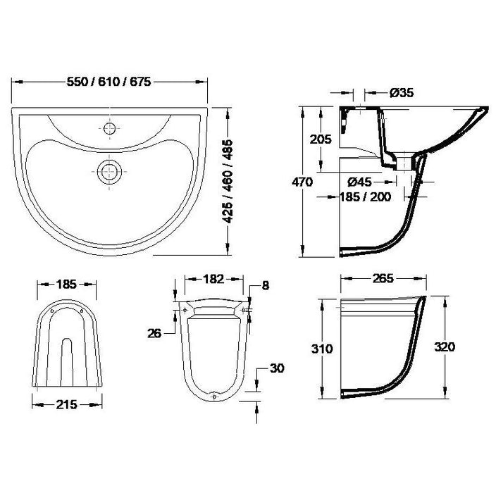 VALADARES 13321002 OCEANUS Lavabo 67 cm Con Semipedestal