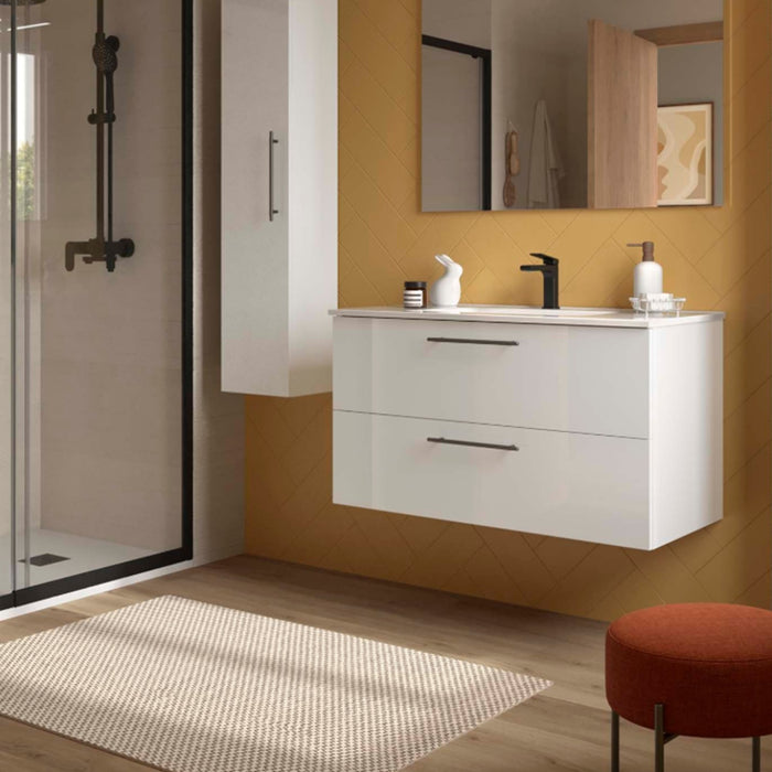 SALGAR SILANE Mueble+Lavabo Blanco Satinado Tirador Negro Mate