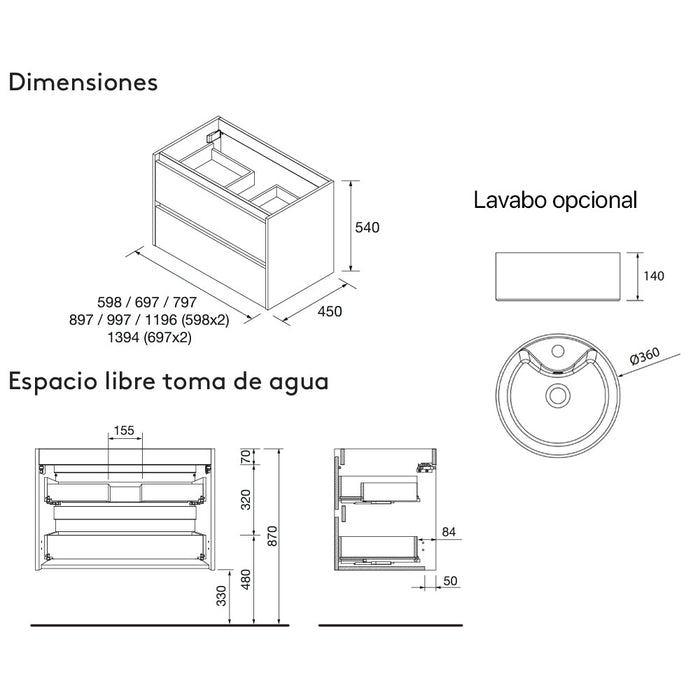 SALGAR 105516 NOJA Mueble de Baño con Tapa Encimera 4 Cajones 120 cm Color Blanco Brillo