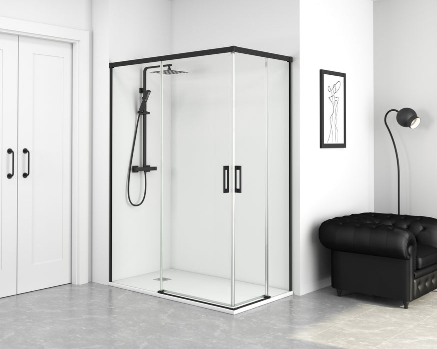 BATHME NIXON Mampara Ducha Rectangular 2Fijos+2Correderas Negro