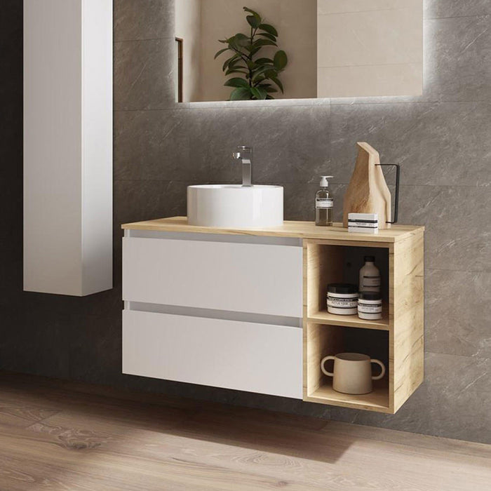 SALGAR BEQUIA Mueble de Baño con Lavabo de Posar y Encimera 2 Cajones 2 Huecos Blanco Roble ÁFrica